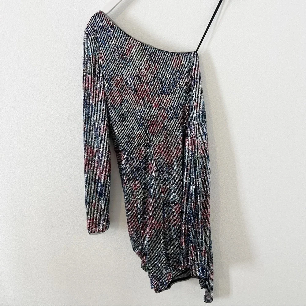 Aidan by Aidan Mattox Printed One-Shoulder Sequin Mini Dress Cocktail Sz 12